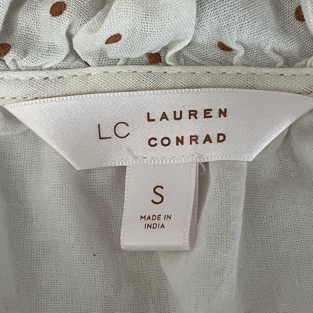 LC Lauren Conrad Cream Polka Dot Ruffle Wrap Blouse - Picture 9 of 9